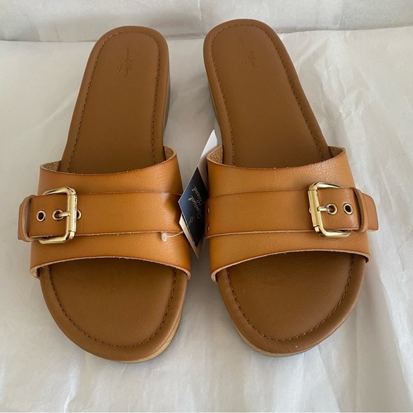 Universal Thread Shoes - Women's Kora Faux Wood Bottom Sandals Universal Thread Cognac Size 11